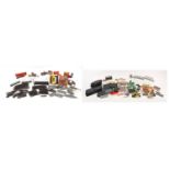 Vintage Scalextric and Triang Hornby 00 gauge model railway including cars, accessories, buildings