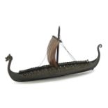 Bronzed model of the Hugin Longship, 25.5cm in length : For Further Condition Reports, Please