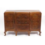 Walnut serpentine front sideboard with shell carved feet, 92cm H x 135cm W x 47cm D : For Further