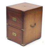 Mahogany and brass bound campaign style pedestal box with hinged lid, 57cm H x 41cm W x 46cm D : For