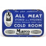 Vintage Marco refridgerator enamel advertising sign, 42cm x 27.5cm : For Further Condition