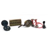 Automobilia including Ferrari air horn, Model T Ford spotlight, Alexandra's Spare car bulb carrier