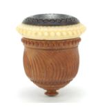 Early 19th century ebony nutmeg grater with carved ivory top, 5.5cm high : For Further Condition