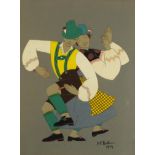 1930'S Embroidery of two Tyrolaen dancers, framed and glazed, 67cm x 50cm : For Further Condition