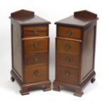 Pair of mahogany four drawer night stands with ring turned handles, 79cm H x 34cm W x 48cm D : For