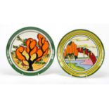 Two Wedgwood Clarice Cliff plates comprising Solitude and Orange Ernie, 26cm in diameter : For