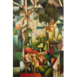 Manner of André Lhote - Abstract composition geometric shapes, French Impressionist oil on board,
