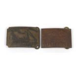 Two American advertising belt buckles including Wells Fargo & Company, the largest 9cm wide : For
