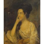 Portrait of a lady, 19th century oil on canvas, framed, 75cm x 63cm : For Further Condition Reports,
