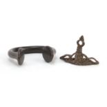 18th century bronze henna seal and a West African trade ring, the largest 6cm wide : For Further