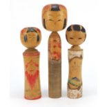 Three large Japanese hand painted Cockeshi dolls, the largest 40cm high : For Further Condition