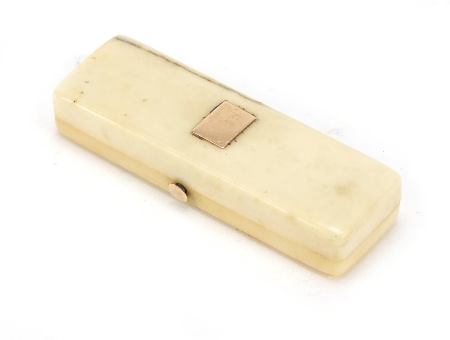 Georgian ivory toothpick case with gold mounts, 5.7cm wide : For Further Condition Reports, Please