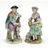 Pair of German hand painted Dresden porcelain figures of a shepherd and shepherdess, 19cm high : For