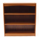 Teak four shelf open bookcase, 95cm H x 90cm W x 27.5cm D : For Further Condition Reports, Please