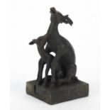 Chinese patinated bronze two piece deer seal, character marks to the base, 12.5cm high : For Further