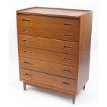 1970's teak six drawer chest on turner tapering legs, 106cm H x 80cm W x 43.5cm D : For Further