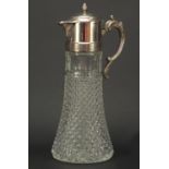 Large glass claret jug with silver plated mounts, 36cm high : For Further Condition Reports,