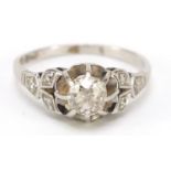 Art Deco 18ct gold solitaire diamond ring, size O, 3.6g : For Further Condition Reports, Please