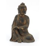 Large Chinese patinated bronze figure of seated Buddha, 36cm high : For Further Condition Reports,