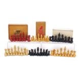 Three Staunton pattern chess sets including two boxwood and ebony, the largest piece of each 8.5cm