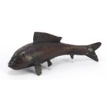 Japanese patinated bronze fish, 26.5cm in length : For Further Condition Reports, Please Visit Our