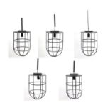 Five industrial hanging light pendants, each 40cm in length excluding the fitting : For Further