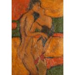 Couple embracing, Continental school impasto oil on canvas, framed, 50cm x 35cm : For Further