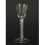 18th century wine glass with engraved bowl and opaque twist stem, 15cm high : For Further