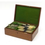 Walker & Hall six place canteen of silver plated cutlery with ivorine handles housed in an oak