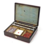 Victorian rosewood games companion box with cribbage board and collection of Chinese Canton mother
