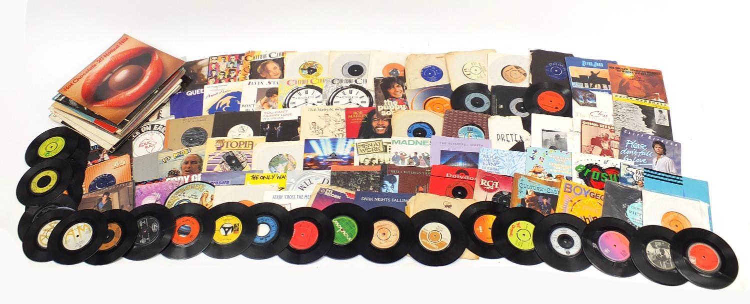 45rpm records including Madness and Culture Club : For Further Condition Reports, Please Visit Our