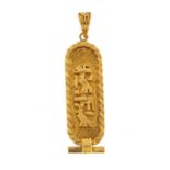 Gold Egyptian hieroglyphic pendant, 4.5cm in length, 5.0g : For Further Condition Reports, Please