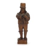 18th century folk art style oak carving of a muscian, 37cm high : For Further Condition Reports,