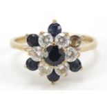 9ct gold black and clear stone flower head ring, size R, 3.9g : For Further Condition Reports,