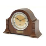 Art Deco Westminster chiming mantle clock by Garrard with silvered chapter ring having Arabic