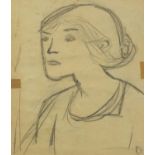 Manner of Paul Serusier - Portrait of young Breton woman, pencil, label verso, mounted, framed and