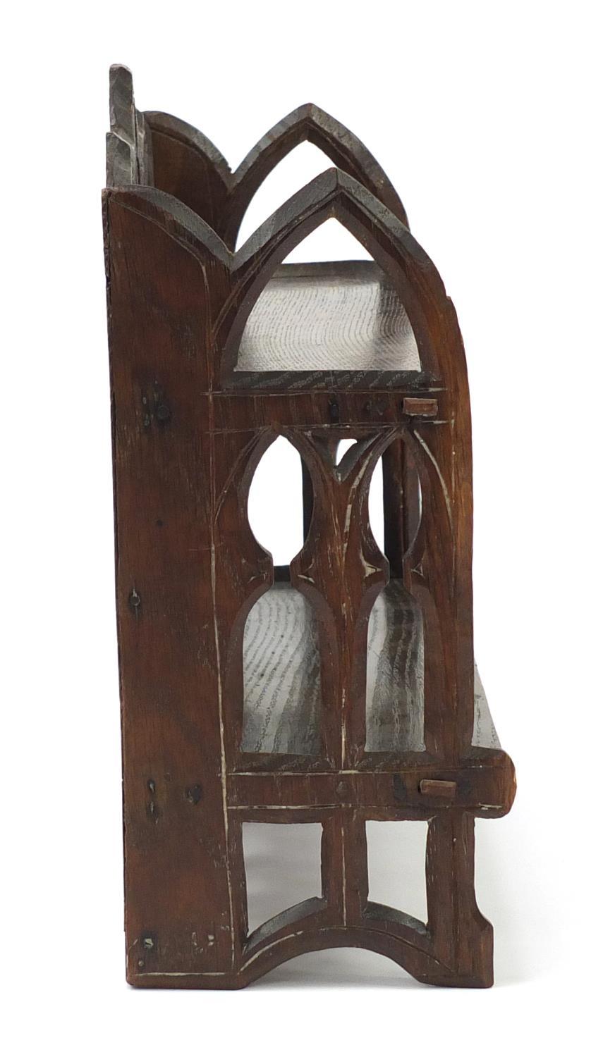 19th century Gothic oak book shelf, 31cm H x 36cm W x 13.5cm D : For Further Condition Reports, - Image 7 of 11