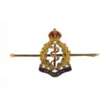 Naval military interest 15ct gold and enamel Craigleith brooch, 5cm in length, 4.8g : For Further