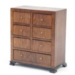 Art Deco walnut seven drawer chest of small proportions, 28cm x 25.5cm : For Further Condition
