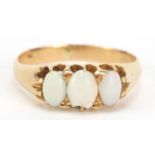 9ct gold opal three stone ring, size P, 3.5g : For Further Condition Reports, Please Visit Our