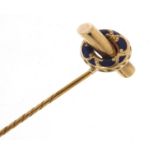 Victorian unmarked gold and enamel tie pin, 7.5cm in length, 3.2g : For Further Condition Reports,