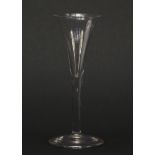 18th century wine glass with trumpet bowl and tear drop type stem, 17.5cm high : For Further