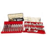 Silver plated and stainless steel cutlery and a three piece carving set with horn handles : For