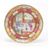 Good Chinese porcelain plate, finely hand painted in the Mandarin palette with figures attending