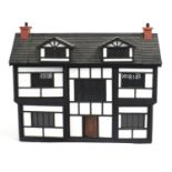 Large hand built Elizabethan design doll's house with furniture, 83cm H x 102cm W x 44cm D : For