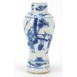Chinese blue and white porcelain baluster vase hand painted with mother and children, Kangxi blue