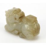 Good Chinese celadon jade carving of a mythical lion, 5.5cm wide : For Further Condition Reports,