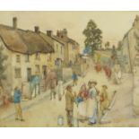 Frederick Brueton - Village scene, watercolour, mounted, framed and glazed, 43.5cm x 30.5cm : For