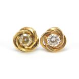 Pair of unmarked gold clear stone solitaire stud earrings, 1.1cm in diameter, 1.8g : For Further