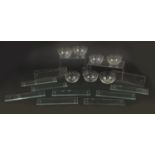 Set of ten Edwardian glass door finger plates and seven Victorian finger bowls, the largest each